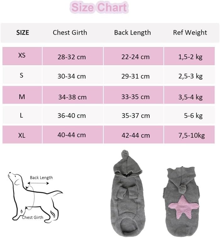 PetSmiler Kutyapulóver Kis Kutyáknak Kapucnival, Meleg Kötött Téli Ruha Kutyáknak és Macskáknak 1,5-10 kg, Világosszürke XL