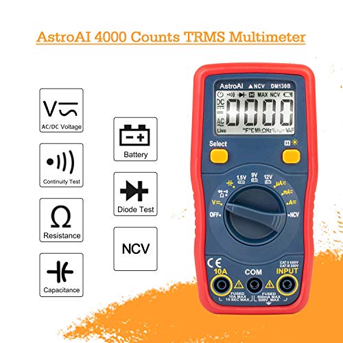 Astroai Digital Multimeter, Voltmeter 1.5V/9V/12V Battery Voltage Tester Auto-Ranging/Ohmmeter/Dmm , Accurately Measures Voltage Current Amp Resistance Capacitance (Renewed) #TOP1