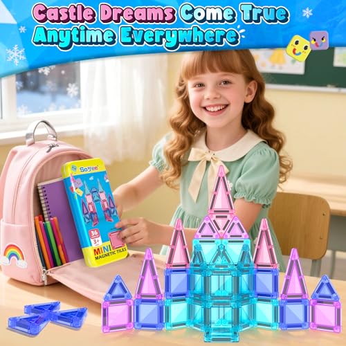 Image of Mini Magnetic Tiles Kids Toys Travel Essential Games STEM Educational Toys | Magnetic Building Blocks for Age 3-5 5-7 4-8, Boys Girls Christmas Birthday Gifts, Portable Creativity Boosting Sensory Toys