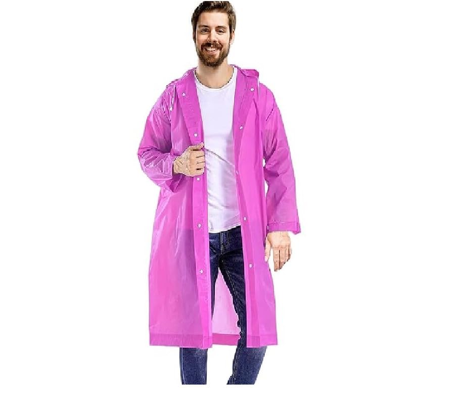 W+ Girls EVA Plain Transparent Rain Coat Hooded Outdoor Water Resistant Portable Raincoat (Purple)-picture-28