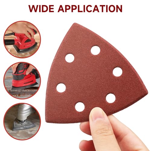 Miniatura 7 de Pmiqsa 100 Piezas Triángulo De Lijado Delta, 93x93x93mm Papel De Lija Para Detalles Y Acabados, Hojas De Lija Triangulares, 120 Grano Para Lijado Y Pulido Lija Madera