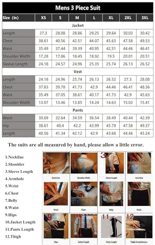 Men's Suit 3-Piece Slim Fit Solid Suits 2 Button Blazer Vest Pants Set and Tie Formal Tuxedo for Wedding Prom4