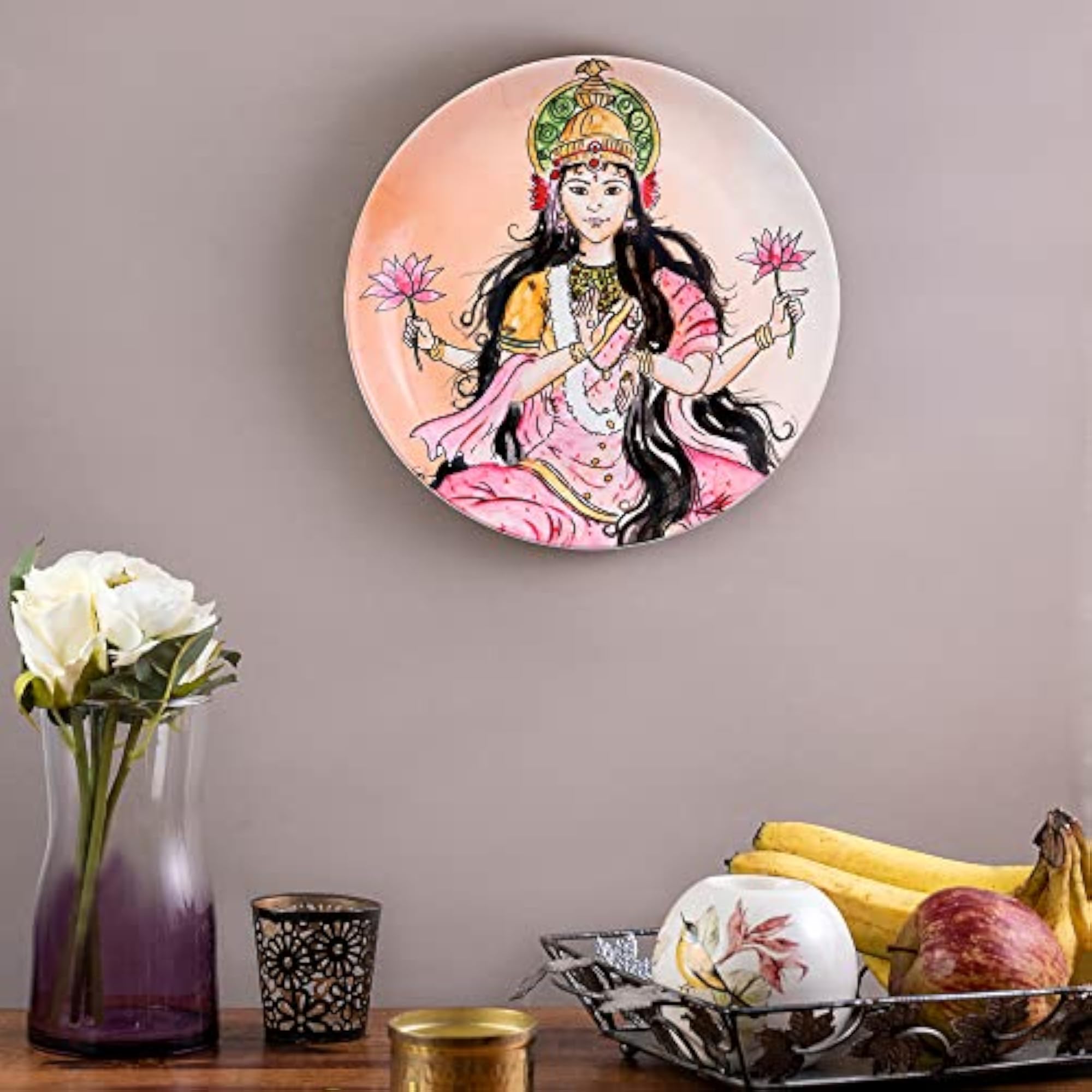 Decorative Wall Plate with Laxmi Design, Gift Box Packaging