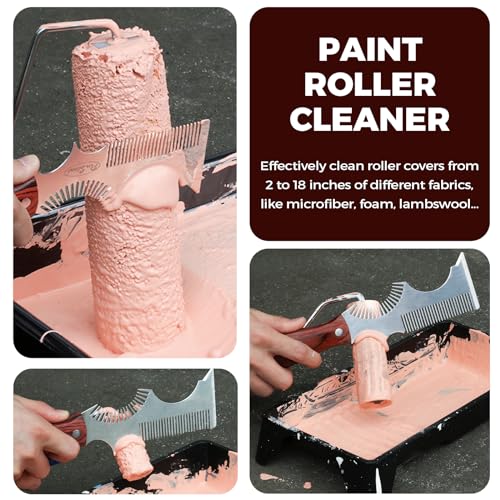 PinStone 8-In-1 Painters Tool - Paint Brush Comb, Paint Roller Cleaner, Stainless Steel Scraper, Putty Knife, Paint Can Opener, Wooden Handle - Image 4
