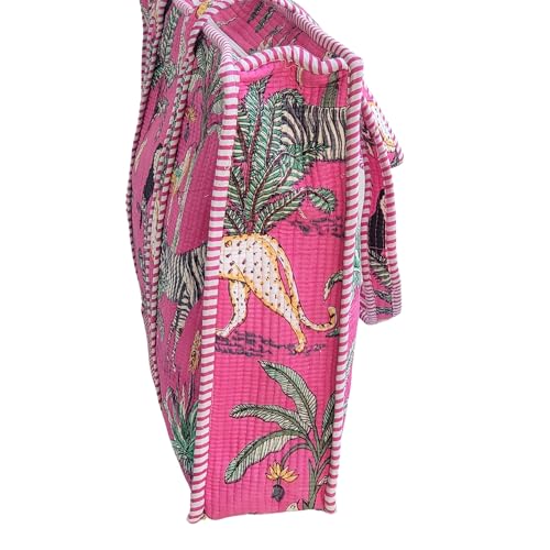 Image of 100% Cotton Jungle Print Shoulder Bag Tote Bag Women Reversible Shopping Bag and Grocery Bags Stylish Travel Bag Gift for Her
