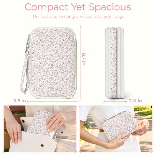 shiprabags Quilted Travel Cable Organizer Pouch, Portable Electronic Accessories Carry Case, Double Layer All-in-One Storage Bag for Chargers, Cords, Phone, Gadgets (Pink Floral, M) by shiprabags - Used condition - Image 2