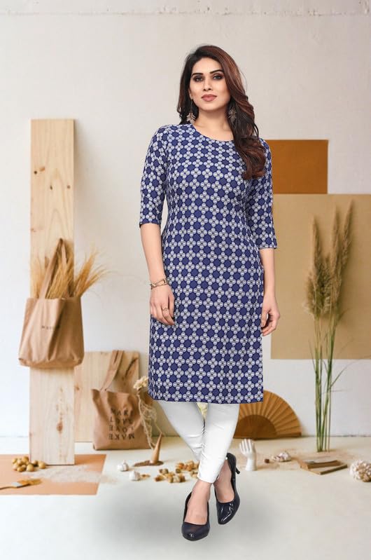 Image of JAKHANA Women's Crepe Printed Casual Straight Calf Length Round Nick Kurta Pack of 4
