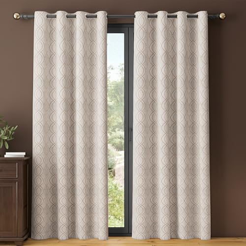 Image of Yellow Weaves 1 Pc Jacquard Oval Eyelet Long Door Curtain - Perfect for Home, Office, Bedroom, Living Room & Balcony - 7 Feet (Beige)