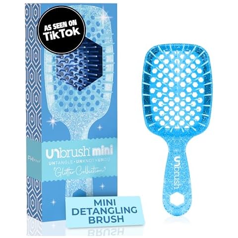 FHI Heat UNbrush Mini Detangler Brush for Pain-Free Brushing on All Wet or Dry Hair Types — Durable Duoflex Anti-Static Bristles, Lightweight Handle, Vented Mini Hair Brush, Sapphire Blue Cover