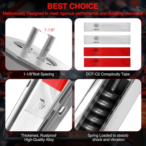 Image of Stainless Steel Straight Spring Loaded Mud Flap Hanger with Reflective Tapes Bracket Heavy Duty Mudflap Holder Set for Semi Trucks 1-1 /8 inch Bolt Spacing 29.5 inch Length (2pcs)