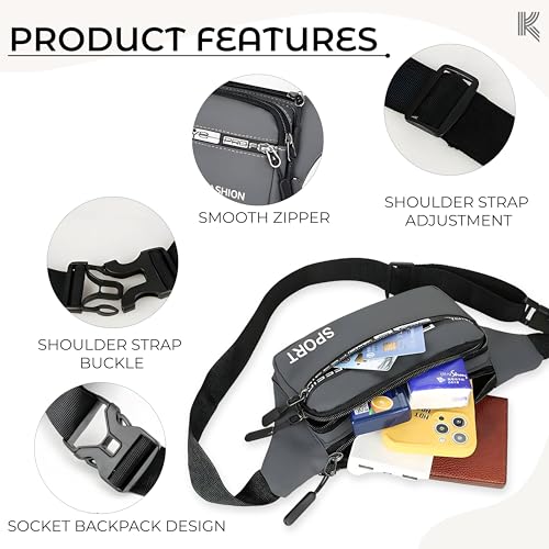 Image of Kraptick Cross-Body Waist Bag - Waterproof Waist Bag for Travel, Running & Hiking, Multi-Functional Waist Pouch for Men & Women, Lightweight Outdoor Waist Belt (Blue)