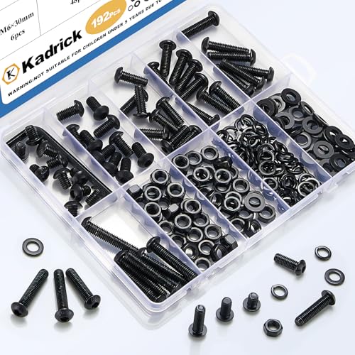 kadrick m6 screw assortment 192pcs m6 screw kitmachine screws with lock amp flat washers grade 109 alloy steel hex socket button head black screws nuts and bolts kit