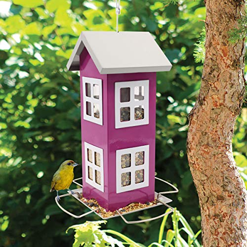 Goodeco Metal Bird Feeder Garden Decor - Bird Feeders For Outdoors Hanging,Country House Design Squirrel Proof,Easy Cleaning & Refills,Grandpa Gifts,4.7 * 10.2" (Purple) #TOP2