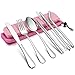 TEAMFAR Campingbesteck, 9-teilig Outdoor Reisebesteck Wanderbesteck aus Edelstahl, Picknick Besteck Set mit Messer Gabel Löffel, Essstäbchen, Metallstrohhalme, Reinigungsbürste, Rosa Etui & Tasche