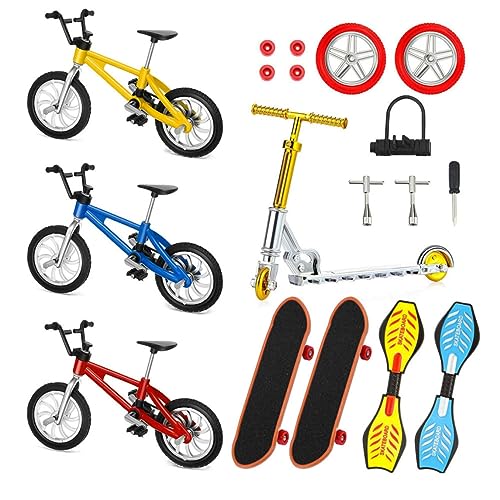 Pastoralist Mini Finger Toys Set Finger Skateboards Finger Bikes Tiny Swing Board Fingertip Toy 18Pieces Finger Skateboard Set
