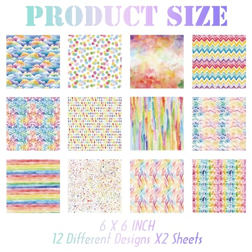 24 Sheets Colourful Pattern Paper 12 Designs Watercolor Card Stock Pads 6”X 6”Festival Decorative Craft Paper Scrapbook Specialty Paper Scrapbooking Supplies Kit Pack for DIY Card Making Scrapbook - Image 3