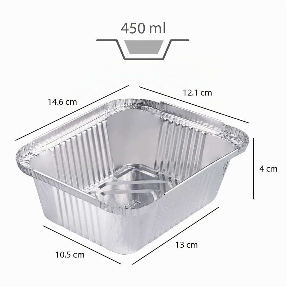 100 Einwegschalen aus Aluminium, mit Deckel, für Lebensmittel, zum Einfrieren, Kochen (500 ml)