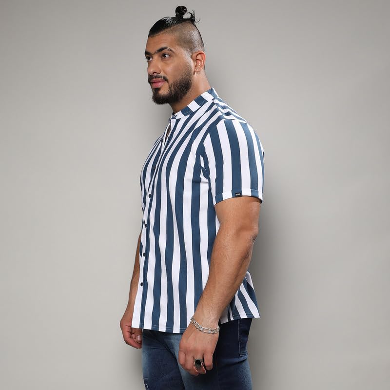 Image of Instafab Plus Men's Shirt for Casual Wear | Spread Collar | Short Sleeve | Button Closure | Plus-Size Fit | Cotton Shirt Crafted with Comfort Fit for Everyday Wear