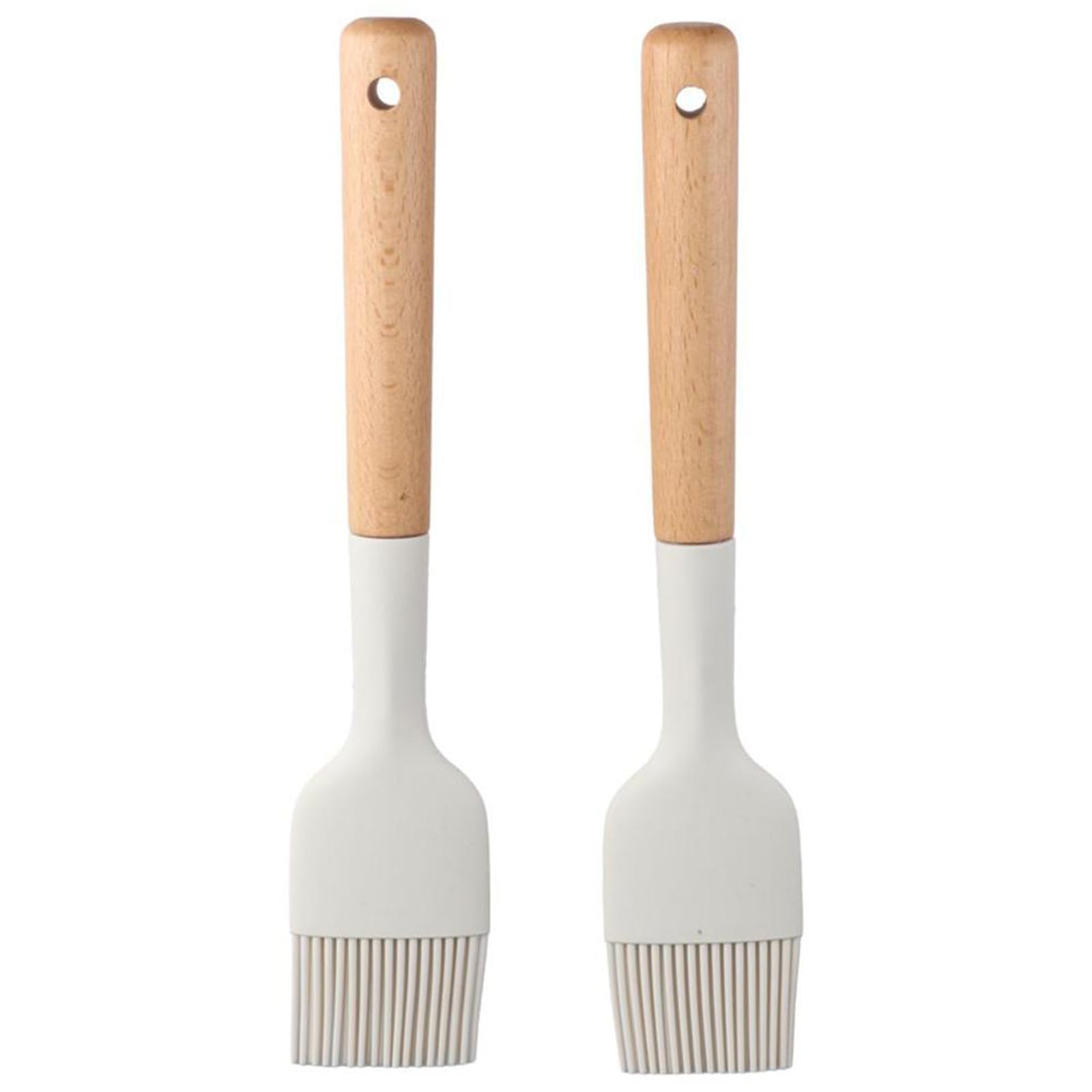 hobbyme 2Pcs Silicone Oil Brush with Wooden Handle,Durable Basting Brush Pastry Brush,Easy to Clean,White Food Brushes for Cooking Baking Grilling