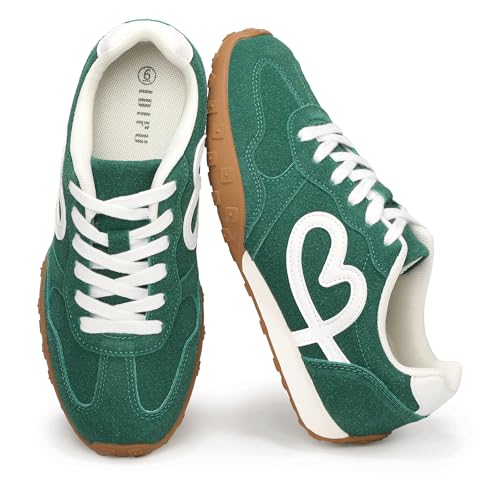 IDIFU Grenn Sneakers for Women Casual Retro Classic Lace-Up Shoes Work Business Tennis Walking Sneaker Trendy Comfortable Cute Non Slip Lightweight Ladies Sneakers Shoes(Green 8)