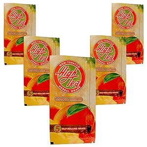 High Tea Non Tobacco All Natural Herbal Smoking Wraps – Mango Dream – 25 Self Rolling Wraps, Made from Tea Leaves, 5 Count (Pack of 5)