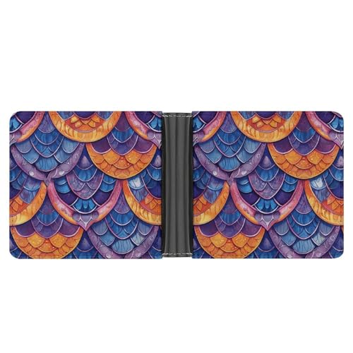 Men's Leather Wallet Bifold Wallet for Men Orange And Blue Shades Slim Wallet with Multiple Card Classic Passcase Mens Card Holder