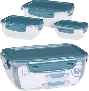 OrionMart Food Storage Containers with Lids Rectangular Plastic Lunch Boxes Set of 3 Fridge/Freezer Organiser Stackable | Air Tight Food Storage Containers BPA Free