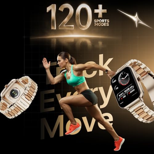 Image of Fire-Boltt Ninja Blaze Smart Watch, Stainless Steel Strap & Steel Body, 1.83 inch Display Bluetooth Calling Built-in Mic & Speaker, 120+ Sports Modes, Smartwatch for Man and Woman Rose Quartz