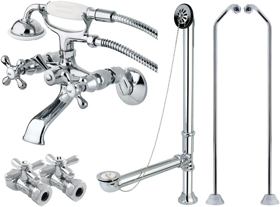 - Kingston Brass CCK265CD Vintage Wall Mount Claw Foot Faucet Package with D Set Supply Line, 4-3/4-Inch, Polished Chrome