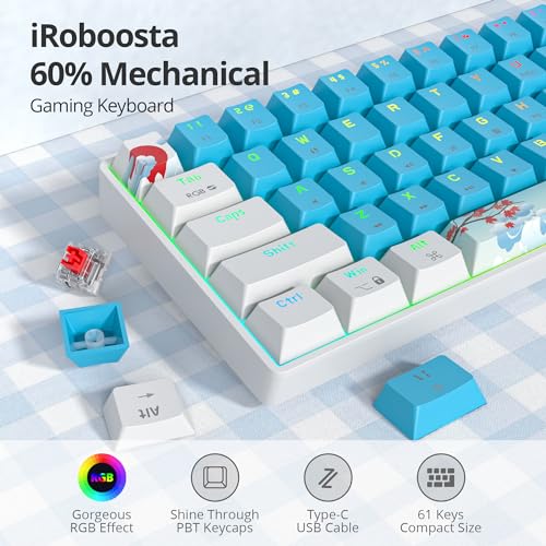Image of Protable 60% Percent Gaming Keyboard Mechanical, Mini Compact RGB Backlit 61 Keys Wired Office Keyboard with red Switch for Mac /Win (61 Blue /Red Switch)