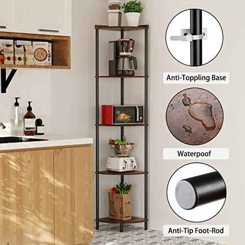 Image of SUNMORY 5 Tier Corner Shelf, 65 inch Tall Corner Shelves for Living Room Decor | Wall Corner Bookshelf, Industrial Display Shelf, Multi Unit Organizer, Narrow Plant Stand for Bedroom Bathroom Small Space
