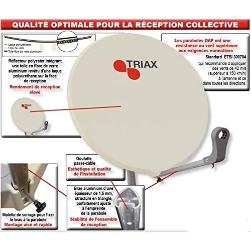 Parabole Fibre Triax DAP 910 90CM CRÈME Gain 39.7dB