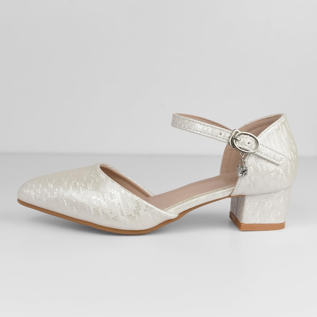 Zapatos con Tacón Niña Princesa Zapatos de Salón Punta Cerrada con Correa al Tobillo y Colgante Strass, Ideal para Boda, Comunión, Ceremonia