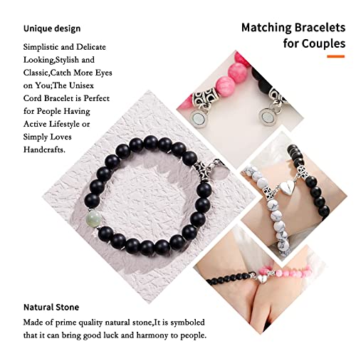 Flyemmet 2Pcs Attract Magnetic Couple Bracelets For Women Men, Distance Matching Relationship 8Mm Beads Couples Friendship Bracelet Jewelry Set For Him And Her (Howlite & Black Matte Heart Bracelet) #TOP4