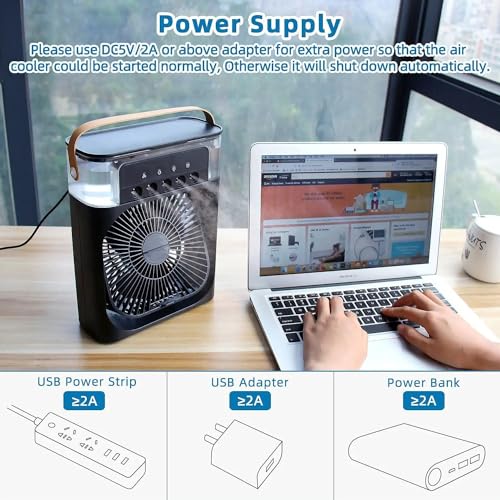 Image of Drumstone (Exclusively 𝟭𝟬+𝟱 Year Warranty) Drumstone (Exclusive Summer With 15 Years Warranty 4-in-1 Portable Air Cooler Fan with 7-Color LED Light, USB Powered, 600ML Water Tank Multicolor