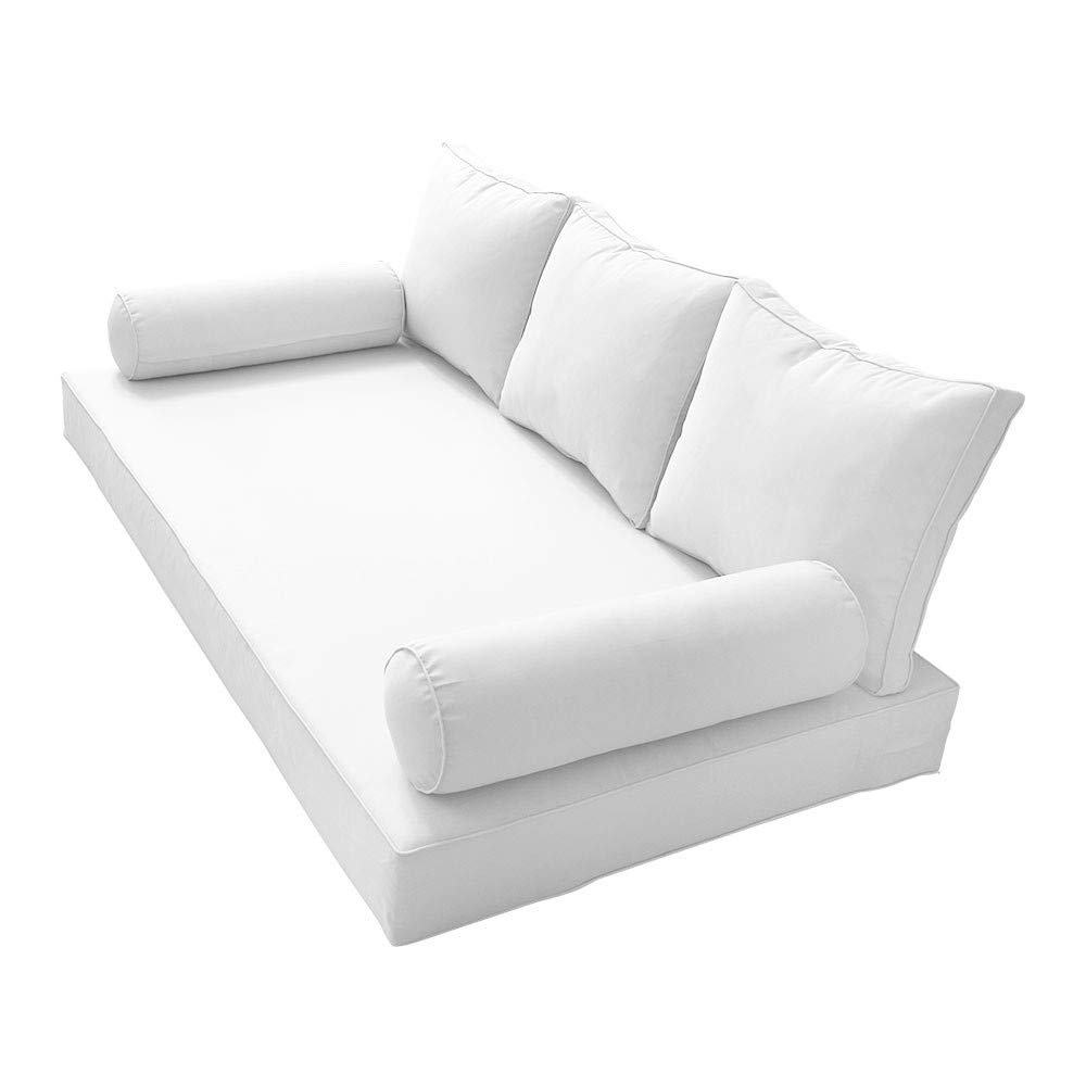 Prolinemax Style 3 - Mattress & Pillow Bolster Cushion for Outdoor Indoor Daybed Porch Swing Bed Piped Trim Twin Size AD106 | Covers ONLY |
