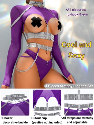 Image of Kaei&Shi Rave Outfit, Adjustable Strappy, Contrast Color, Choker, Chain Belt