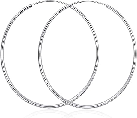 YFN Hoop Earrings Sterling Silver Polished Round Circle Endless Earrings Diameter 20,30,40,50,60,70,80mm