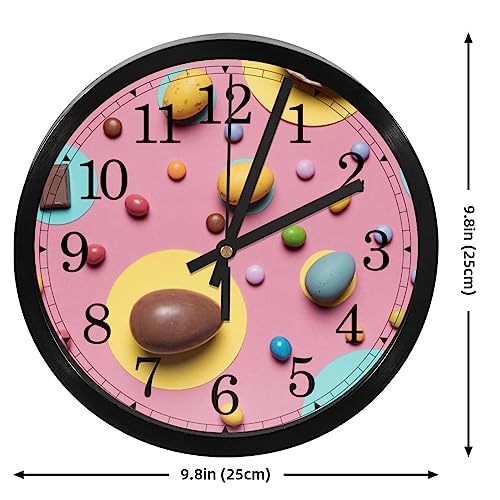 Horloge murale silencieuse rose en bonbon coloré de Pâques pour cuisine