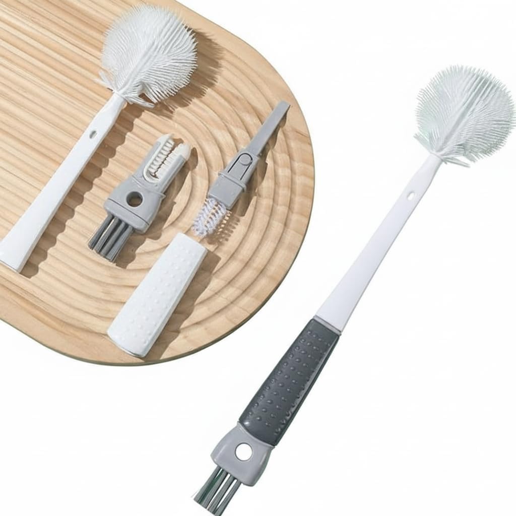 5 in 1 Cup Cleaning Brush Baby Bottle Cleaning Brush Silicone Bristle for Easy & Scratch Free Cleaning Multifunction Bottle Brush Long Handle Household Cup Washing Kettle Kitchen. (White)-image-16