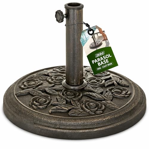 ZENO Parasol Base 9KG Bronze Rose | Cast Iron Effect Garden Parasol Base | Garden Umbrella Base For Outdoor Furniture Umbrella Gazebo Awning | Easy to Assemble | Heavy Duty | Weather Resistant