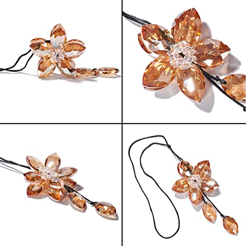 Image of Crystal Flower Rear View Mirror Pendant, Car Hanging Ornament, Lucky Accessory, Champagne