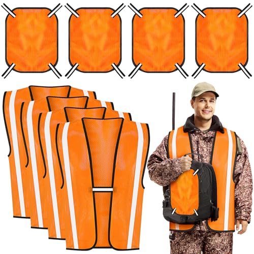 Copkim 8 Pcs Blaze Orange Mesh Hunting Vest and Panel Set High Visibility Mesh Panel Orange Hunting Vest for Men Women Hiking Backpack Camping Tents Blinds