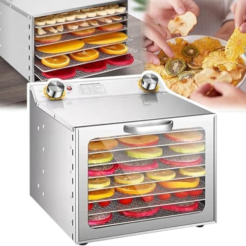 Commercial Freeze Dryer, Electric Food Dehydrator with 12-Hour Timer, 30-90°C Temp Control, Stainless Steel 8-Layer Fruit & Jerky Dryer for Beef, Herbs, Vegetables, and Dog Treats