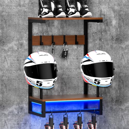 Image of Helmet Wall Mount Holder with RGB Light Strip,2-Helmet Capacity