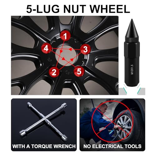 Image of SINGARO 20PCS M14X1.5 Wheel Lug Nuts, Cap Spiked Extended Tuner 60mm Aluminum Wheels Rims Lug Nuts (Black)
