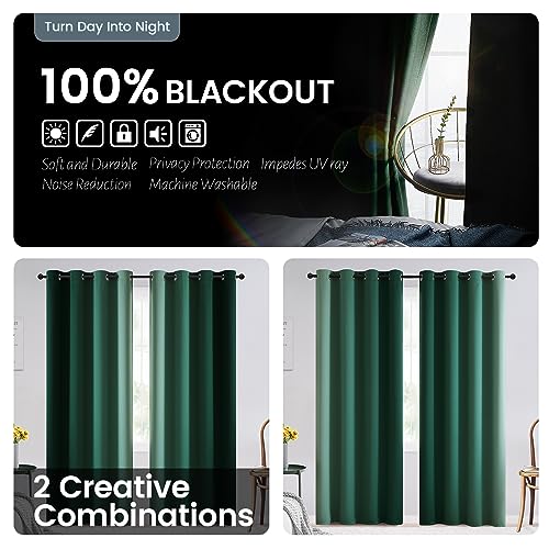 Image of SimpleHome 100% Blackout Ombre Curtains Dark Green and Greyish White,84L | Room Darkening Curtains,Thermal Insulated Grommet Bedroom Window Drape,Curtains for Living Room,2 Panels, 52x84 inches Length