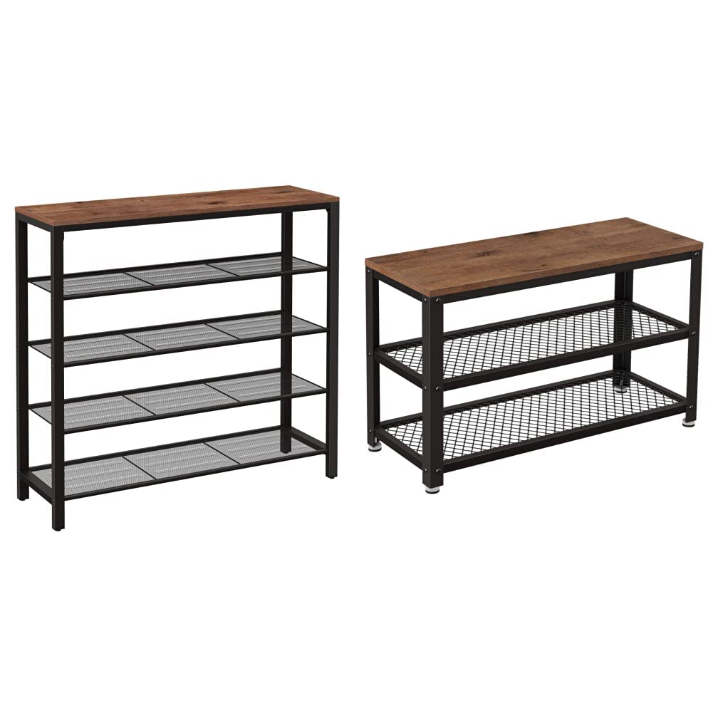 VASAGLE INDESTIC Shoe Rack, Shoe Organizer, Hazelnut Brown and Black