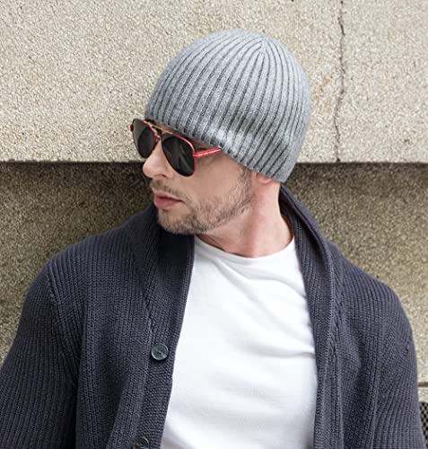 Zlyc Men Winter Knit Fisherman Beanie Hat Fashion Warm Daily Skull Cap (Solid Gray) #TOP2