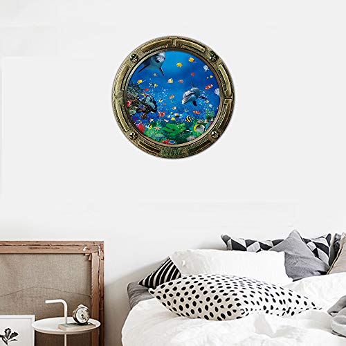 Boodecal 17 In X 17 In Dolphins Variours Tropical Fish Unsersea Series Porthole Fake Window Removable Wall Decals Swimming Sea Fish Waterproof Wall Stickers For Childrens Playroom Nursery Bathroom #TOP6